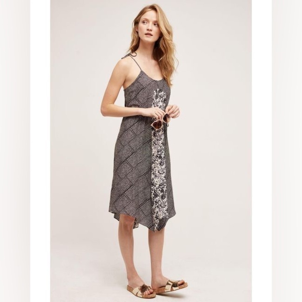 Anthropologie Black and White Asymmetrical Wrap Sundress